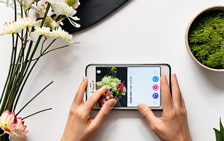 **A floral designer's Instagram feed. Focus on a bright, airy photo showcasing a modern floral arrangement incorporating Ikebana elements. Include hands working in the background, subtly showing the creative process. Add text overlay "Building Your Personal Brand."**