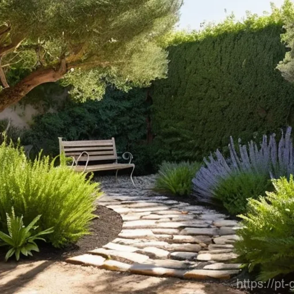 원예디자이너 실기 시험 주의사항 - **Prompt:** A serene and sustainable garden in Portugal, bathed in the soft glow of the late afterno...