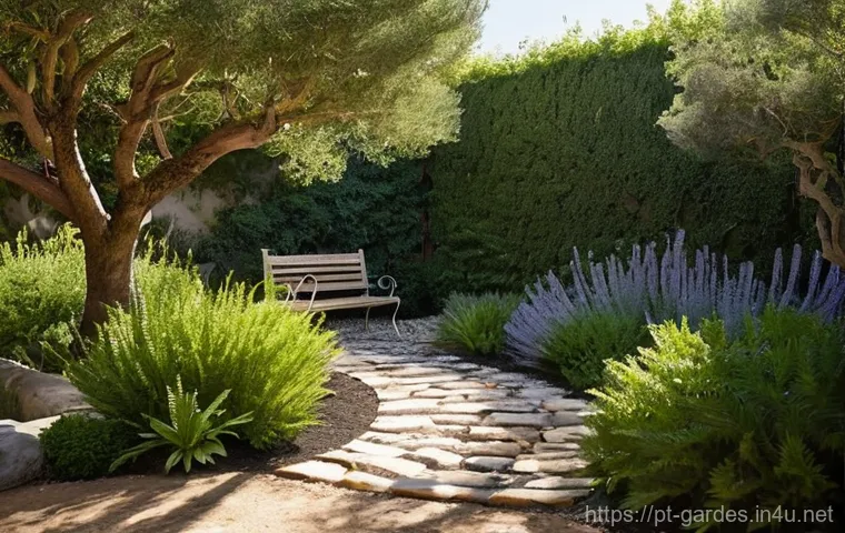 원예디자이너 실기 시험 주의사항 - **Prompt:** A serene and sustainable garden in Portugal, bathed in the soft glow of the late afterno...
