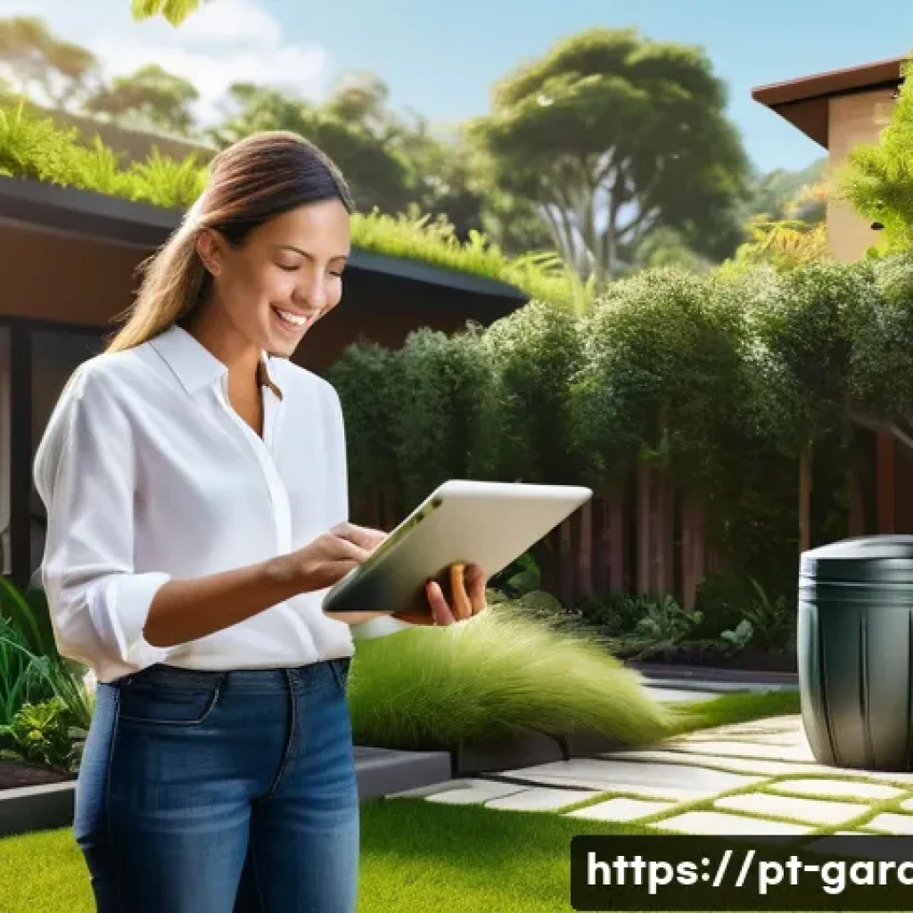 원예디자이너 자격증의 중요성 - A professional landscape designer consulting with clients outdoors, showcasing detailed garden bluep...