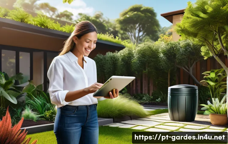 원예디자이너 자격증의 중요성 - A professional landscape designer consulting with clients outdoors, showcasing detailed garden bluep...