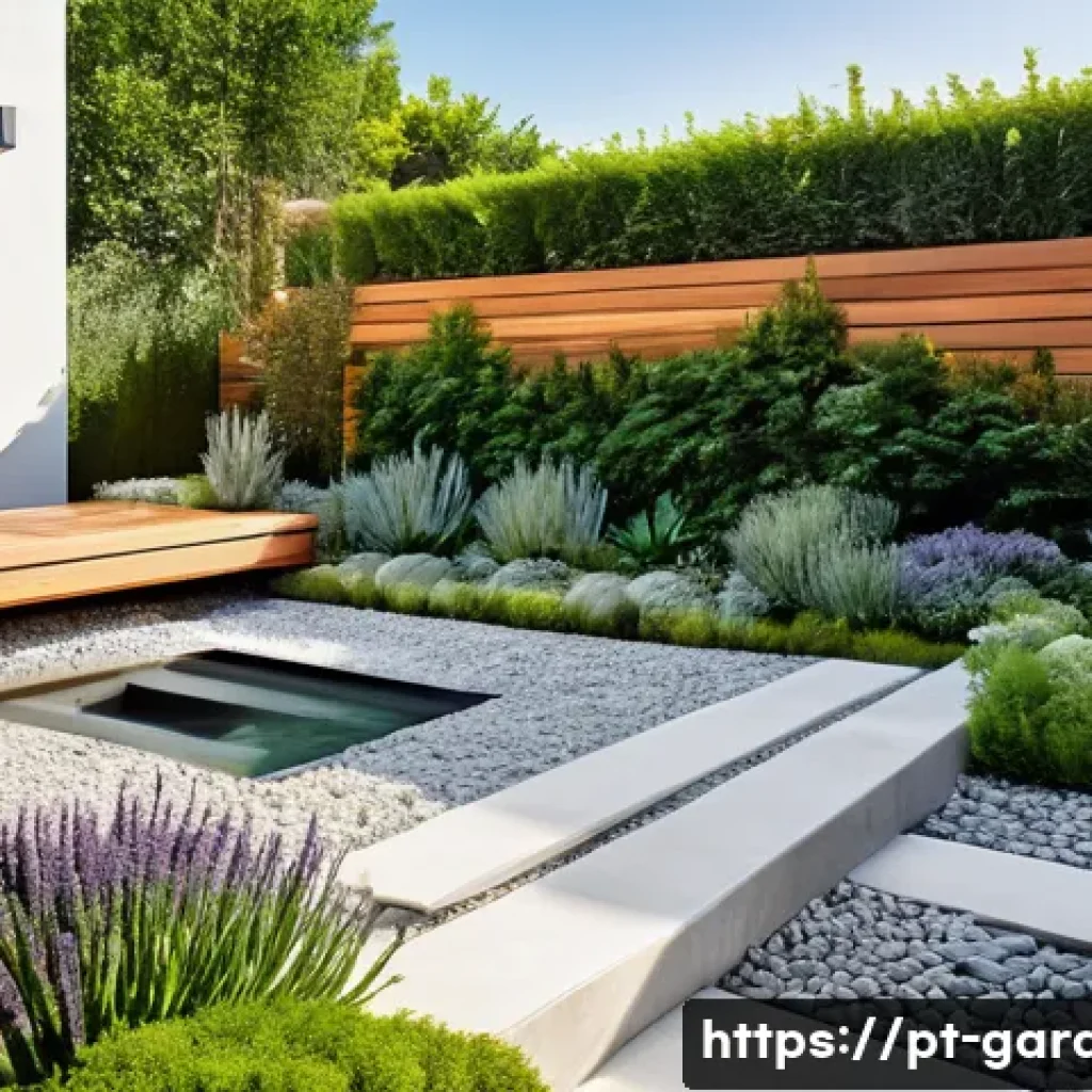 원예디자이너 이론 공부 - A beautifully balanced contemporary garden design featuring a harmonious mix of natural and artifici...