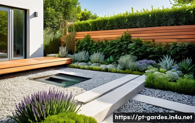 원예디자이너 이론 공부 - A beautifully balanced contemporary garden design featuring a harmonious mix of natural and artifici...