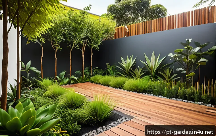 원예디자이너 직무 능력 향상법 - A vibrant sustainable garden in a sunny Brazilian backyard featuring native plants adapted to local ...